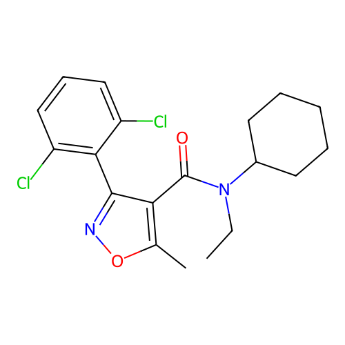 N-cyclohexyl-3-(2,6-dichlorophenyl)-N-ethyl-5-methyl-1,2-oxazole-4-carboxamide structure