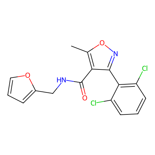 3-(2,6-dichlorophenyl)-N-(furan-2-ylmethyl)-5-methyl-1,2-oxazole-4-carboxamide structure