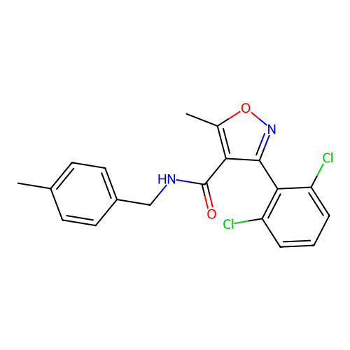 3-(2,6-dichlorophenyl)-5-methyl-N-(4-methylbenzyl)-1,2-oxazole-4-carboxamide structure