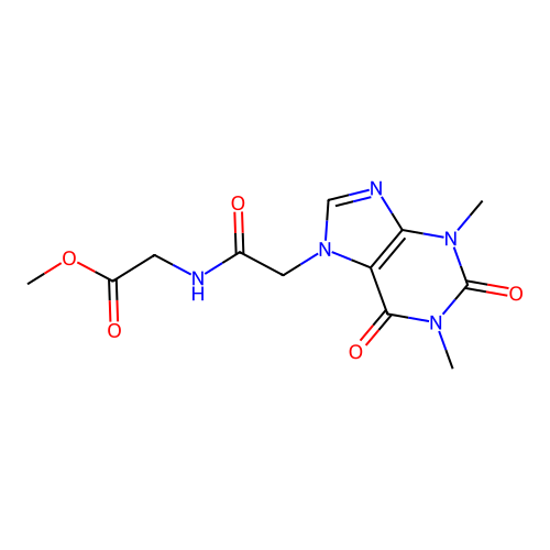 N-(2-(theophylline-7-yl)acetyl)glycine methyl ester structure