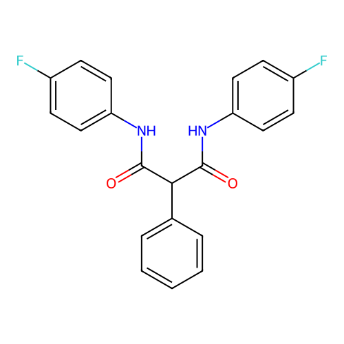 N,N'-bis(4-fluorophenyl)-2-phenylpropanediamide structure