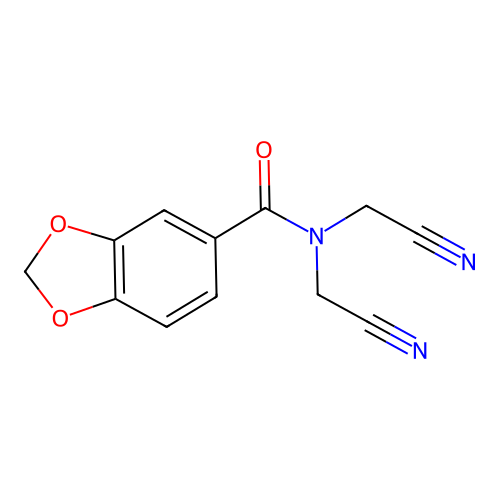 N,N-bis(cyanomethyl)-1,3-benzodioxole-5-carboxamide structure