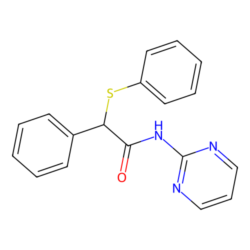2-phenyl-2-(phenylsulfanyl)-N-(pyrimidin-2-yl)acetamide structure