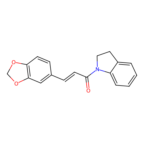 (2E)-3-(1,3-benzodioxol-5-yl)-1-(2,3-dihydro-1H-indol-1-yl)prop-2-en-1-one structure
