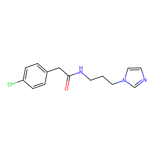 2-(4-chlorophenyl)-N-[3-(1H-imidazol-1-yl)propyl]acetamide structure