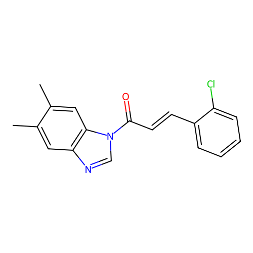 (2E)-3-(2-chlorophenyl)-1-(5,6-dimethyl-1H-benzimidazol-1-yl)prop-2-en-1-one structure