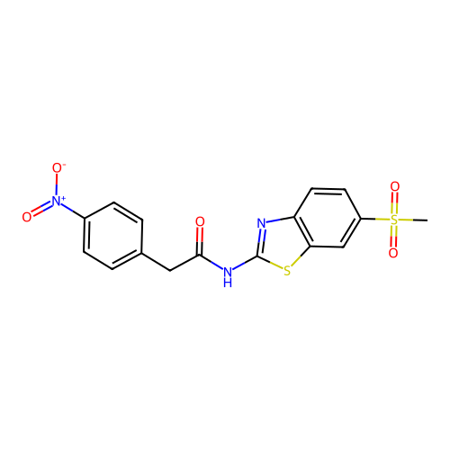 N-[6-(methylsulfonyl)-1,3-benzothiazol-2-yl]-2-(4-nitrophenyl)acetamide structure