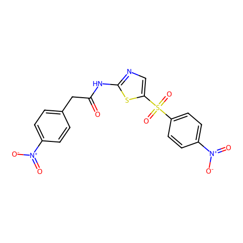 2-(4-nitrophenyl)-N-{5-[(4-nitrophenyl)sulfonyl]-1,3-thiazol-2-yl}acetamide structure