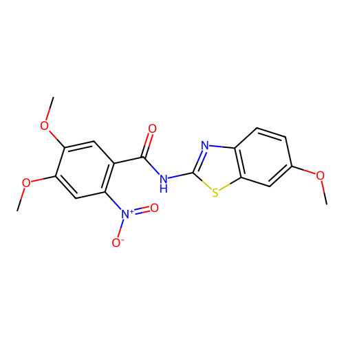 4,5-dimethoxy-N-(6-methoxy-1,3-benzothiazol-2-yl)-2-nitrobenzamide structure
