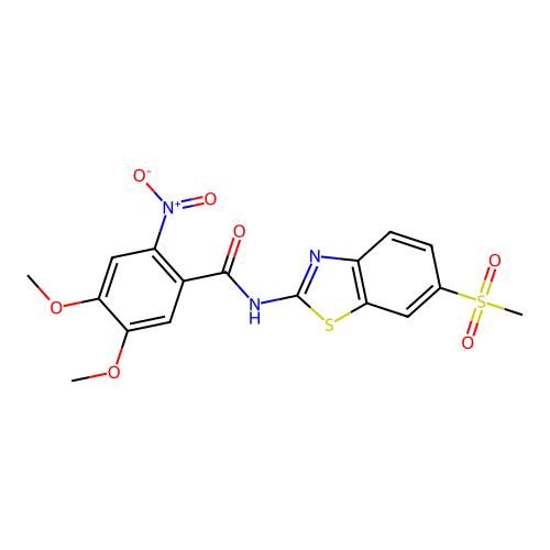 4,5-dimethoxy-N-[6-(methylsulfonyl)-1,3-benzothiazol-2-yl]-2-nitrobenzamide structure