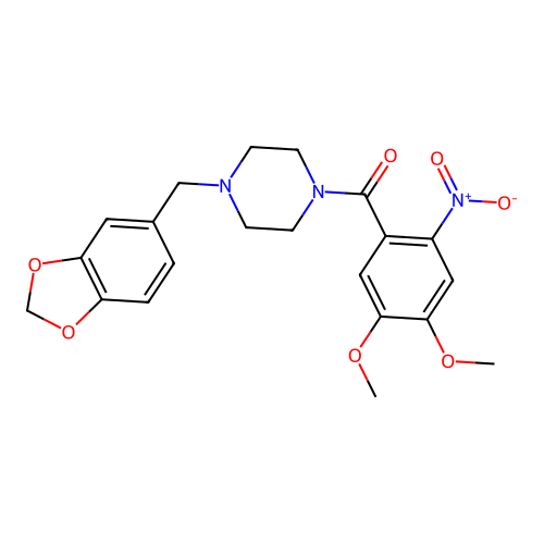 1-(1,3-benzodioxol-5-ylmethyl)-4-(4,5-dimethoxy-2-nitrobenzoyl)piperazine structure