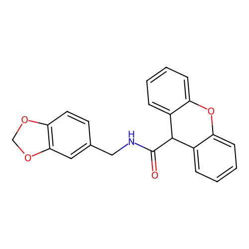 N-(1,3-benzodioxol-5-ylmethyl)-9H-xanthene-9-carboxamide structure