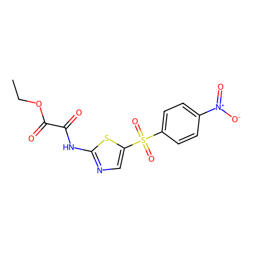 Ethyl ({5-[(4-nitrophenyl)sulfonyl]-1,3-thiazol-2-yl}amino)(oxo)acetate structure