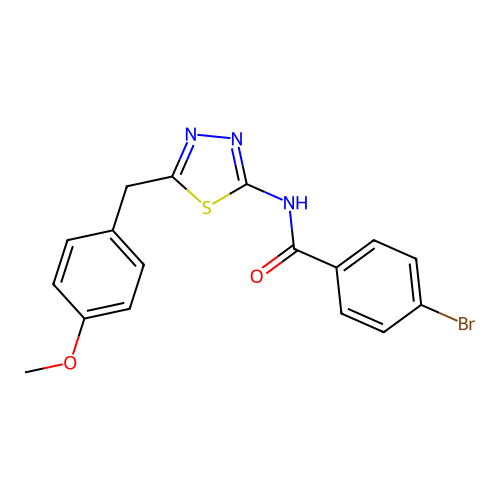 4-bromo-N-(5-(4-methoxybenzyl)-1,3,4-thiadiazol-2-yl)benzamide structure
