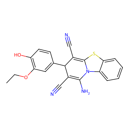 1-amino-3-(3-ethoxy-4-hydroxyphenyl)-3H-pyrido[2,1-b][1,3]benzothiazole-2,4-dicarbonitrile structure