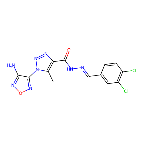 (E)-1-(4-amino-1,2,5-oxadiazol-3-yl)-N'-(3,4-dichlorobenzylidene)-5-methyl-1H-1,2,3-triazole-4-carbohydrazide structure