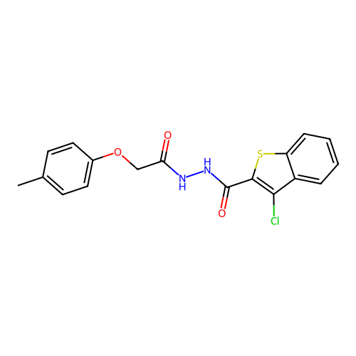 3-chloro-N'-[(4-methylphenoxy)acetyl]-1-benzothiophene-2-carbohydrazide structure