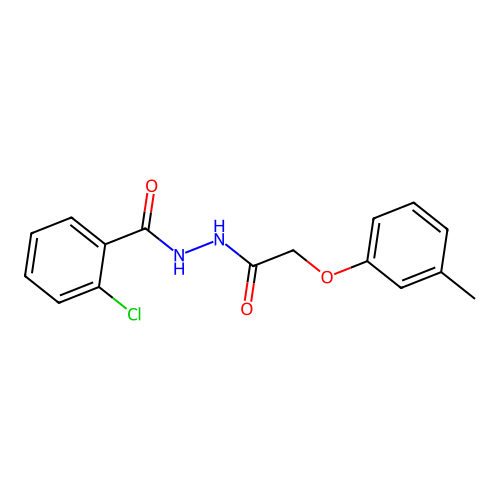 2-chloro-N'-[(3-methylphenoxy)acetyl]benzohydrazide structure