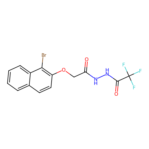 N'-{[(1-bromo-2-naphthyl)oxy]acetyl}-2,2,2-trifluoroacetohydrazide structure