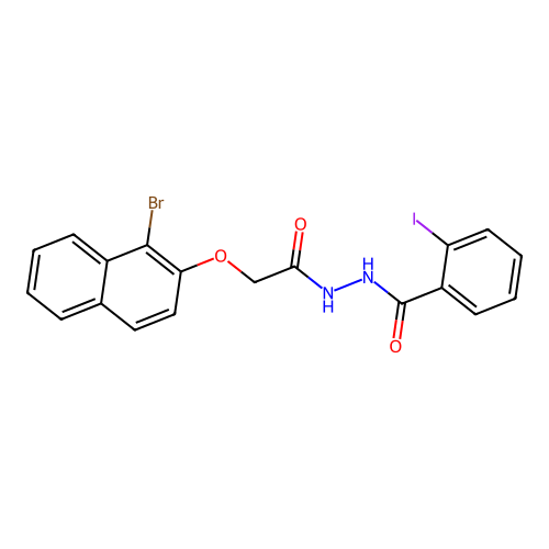 N'-{[(1-bromo-2-naphthyl)oxy]acetyl}-2-iodobenzohydrazide structure
