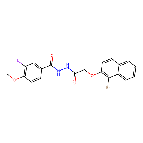 N'-{[(1-bromo-2-naphthyl)oxy]acetyl}-3-iodo-4-methoxybenzohydrazide structure
