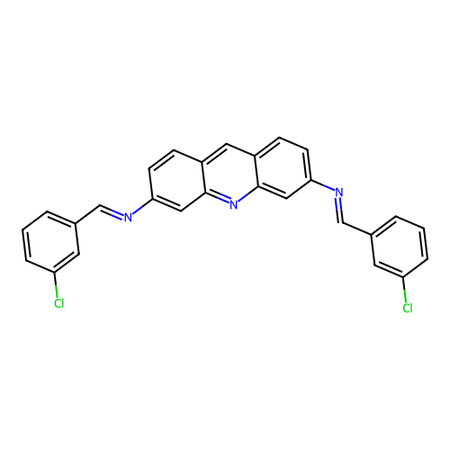 N,N'-bis[(E)-(3-chlorophenyl)methylidene]acridine-3,6-diamine structure