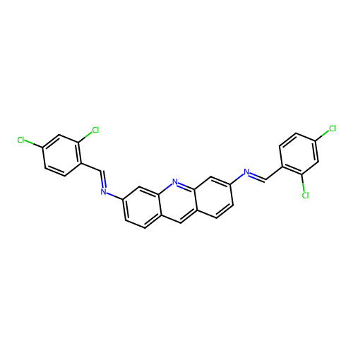 N,N'-bis[(E)-(2,4-dichlorophenyl)methylidene]acridine-3,6-diamine structure