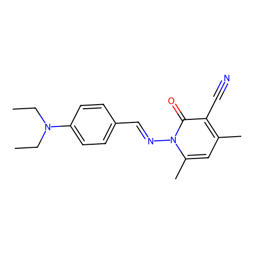 1-[(E)-[4-(diethylamino)phenyl]methylideneamino]-4,6-dimethyl-2-oxopyridine-3-carbonitrile structure