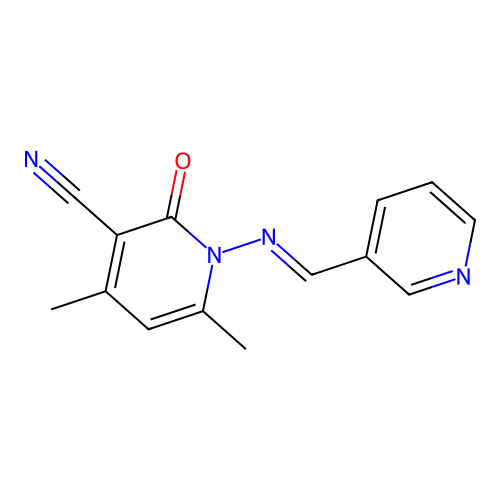4,6-dimethyl-2-oxo-1-[(3-pyridinylmethylene)amino]-1,2-dihydro-3-pyridinecarbonitrile structure