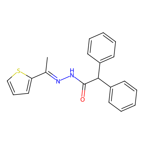 2,2-diphenyl-N'-[(1E)-1-(thiophen-2-yl)ethylidene]acetohydrazide structure