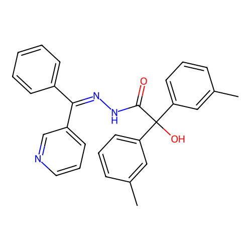 (Z)-2-hydroxy-N'-(phenyl(pyridin-3-yl)methylene)-2,2-di-m-tolylacetohydrazide structure