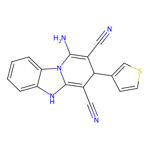 1-amino-3-(thiophen-3-yl)-3,5-dihydropyrido[1,2-a]benzimidazole-2,4-dicarbonitrile structure