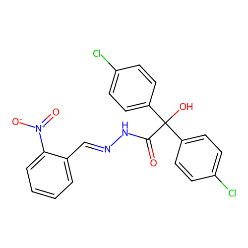 (E)-2,2-bis(4-chlorophenyl)-2-hydroxy-N'-(2-nitrobenzylidene)acetohydrazide structure