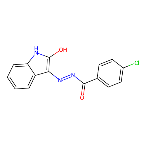 4-chloro-N'-[(3Z)-2-oxo-1,2-dihydro-3H-indol-3-ylidene]benzohydrazide structure