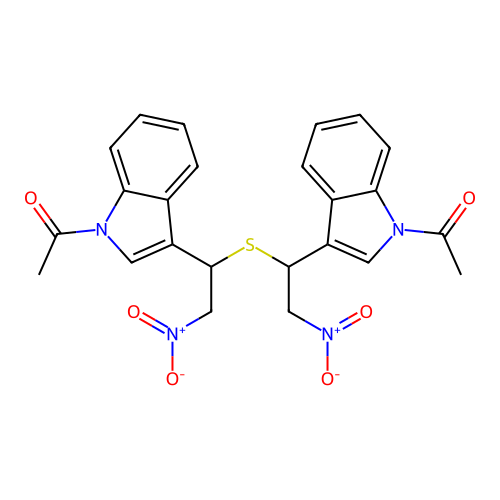 Bis[1-(1-acetyl-3-indolyl)-2-nitroethyl] sulfide structure