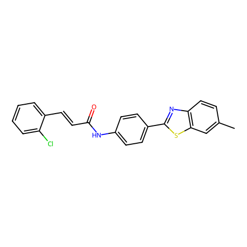(2E)-3-(2-chlorophenyl)-N-[4-(6-methylbenzothiazol-2-yl)phenyl]prop-2-enamide structure
