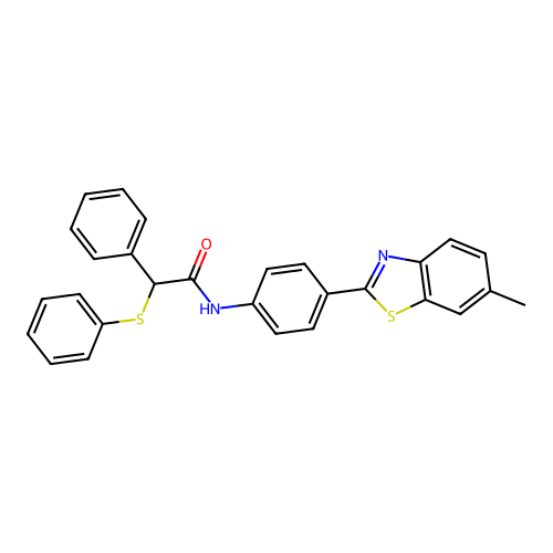 N-[4-(6-methyl-1,3-benzothiazol-2-yl)phenyl]-2-phenyl-2-(phenylsulfanyl)acetamide structure