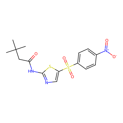 3,3-dimethyl-N-{5-[(4-nitrophenyl)sulfonyl]-1,3-thiazol-2-yl}butanamide structure