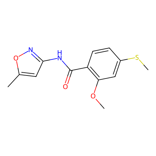 2-methoxy-N-(5-methyl-1,2-oxazol-3-yl)-4-(methylsulfanyl)benzamide structure