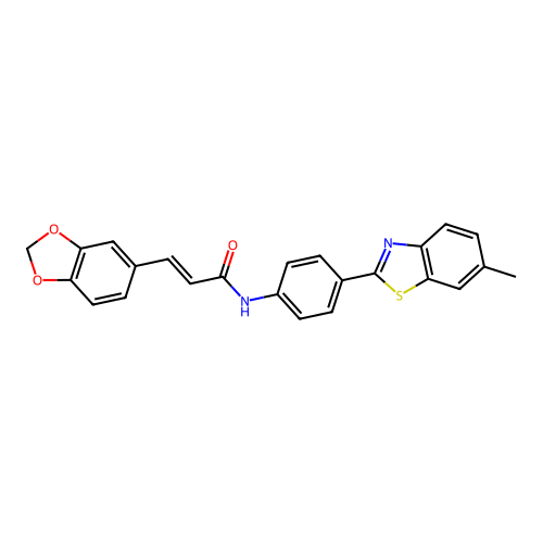 (E)-3-(1,3-benzodioxol-5-yl)-N-[4-(6-methyl-1,3-benzothiazol-2-yl)phenyl]prop-2-enamide structure