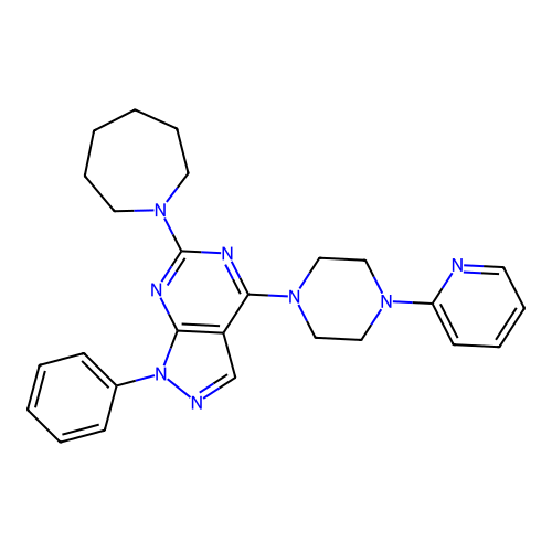 1-{1-phenyl-4-[4-(pyridin-2-yl)piperazin-1-yl]-1H-pyrazolo[3,4-d]pyrimidin-6-yl}azepane structure