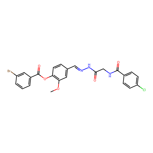 4-(2-(((4-CL-Benzoyl)amino)acetyl)carbohydrazonoyl)-2-meo-phenyl 3-BR-benzoate structure