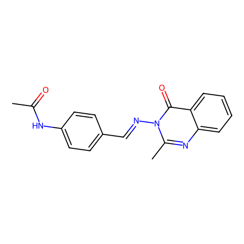 N-(4-{(E)-[(2-methyl-4-oxoquinazolin-3(4H)-yl)imino]methyl}phenyl)acetamide structure