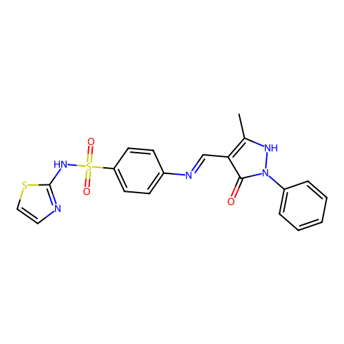 4-({[(4E)-3-METHYL-5-OXO-1-PHENYL-4,5-DIHYDRO-1H-PYRAZOL-4-YLIDENE]METHYL}AMINO)-N-(1,3-THIAZOL-2-YL)BENZENE-1-SULFONAMIDE structure