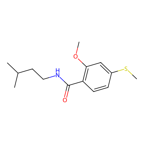 2-methoxy-N-(3-methylbutyl)-4-(methylsulfanyl)benzamide structure