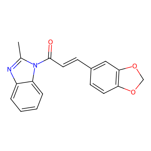 (2E)-3-(1,3-benzodioxol-5-yl)-1-(2-methyl-1H-benzimidazol-1-yl)prop-2-en-1-one structure