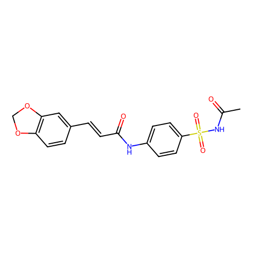 (2E)-N-[4-(acetylsulfamoyl)phenyl]-3-(1,3-benzodioxol-5-yl)prop-2-enamide structure