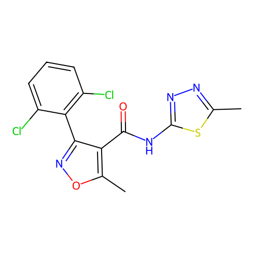 3-(2,6-dichlorophenyl)-5-methyl-N-(5-methyl-1,3,4-thiadiazol-2-yl)-1,2-oxazole-4-carboxamide structure