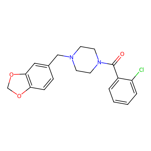 (4-Benzo[1,3]dioxol-5-ylmethyl-piperazin-1-yl)-(2-chloro-phenyl)-methanone structure