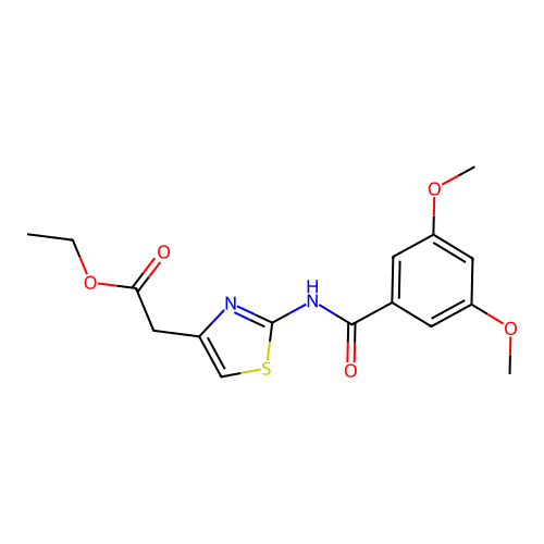[2-(3,5-Dimethoxy-benzoylamino)-thiazol-4-yl]-acetic acid ethyl ester structure